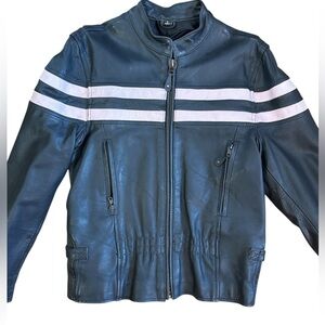 Women’s VINTAGE LEATHER Moto RACING Strip BLACK PINK Jacket L